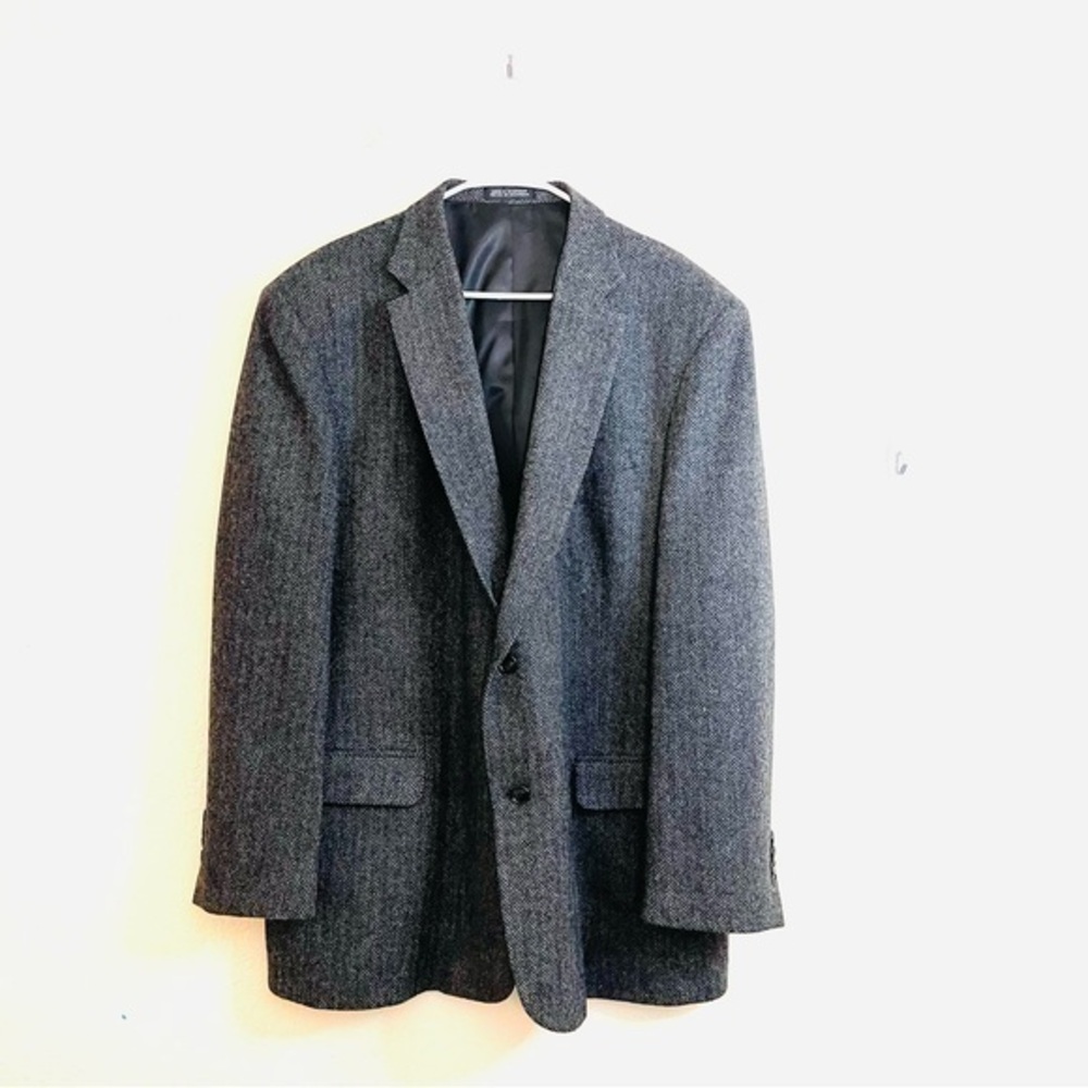 Barrington Herringbone Two Buttons Wool Blazer Suit Jacket Size 48L Gray Pockets